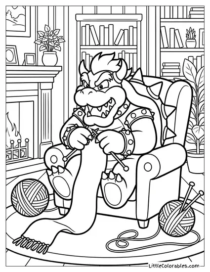 Bowser Knitting A Scarf Coloring Page