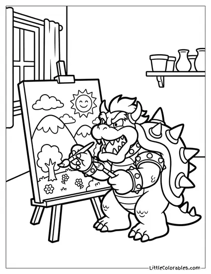 Bowser Painting A Delicate Landscape Coloring Page