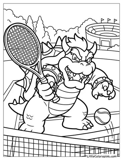Bowser Playing Tennis Coloring Page