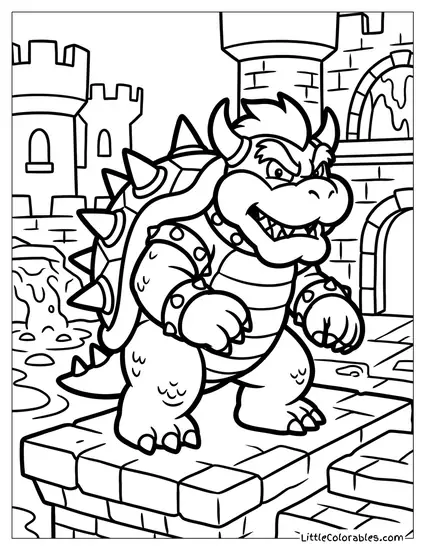 Bowser Standing In A Lava Castle Coloring Page