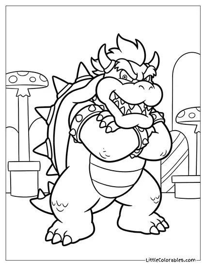 Bowser Standing With Arms Crossed Coloring Page