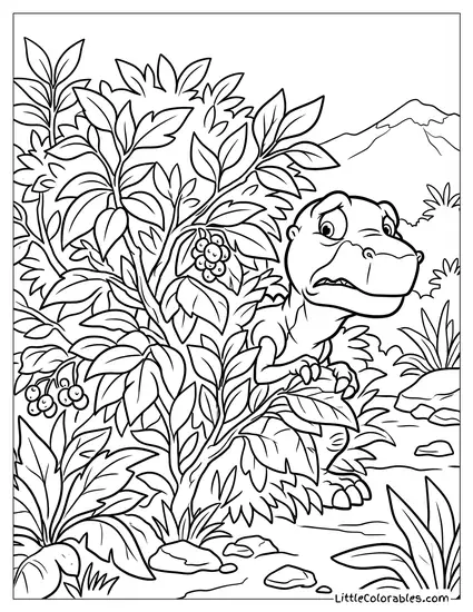 Cera Looking Nervous Peeking From Bushes Coloring Page