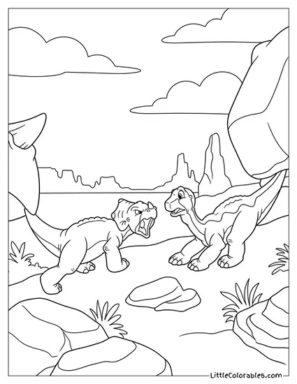 Cera Trying To Fight Littlefoot Coloring Page