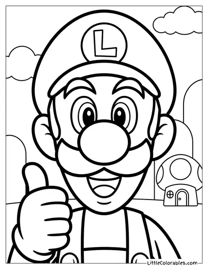 Close Up Luigi Giving Thumbs Up Coloring Page