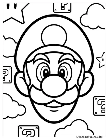 Close Up Luigi Smiling Bravely Facing Coloring Page