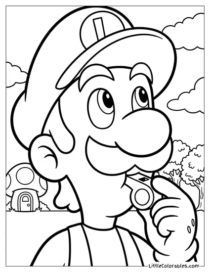 Close Up Luigi Whistling Innocently Away Coloring Page