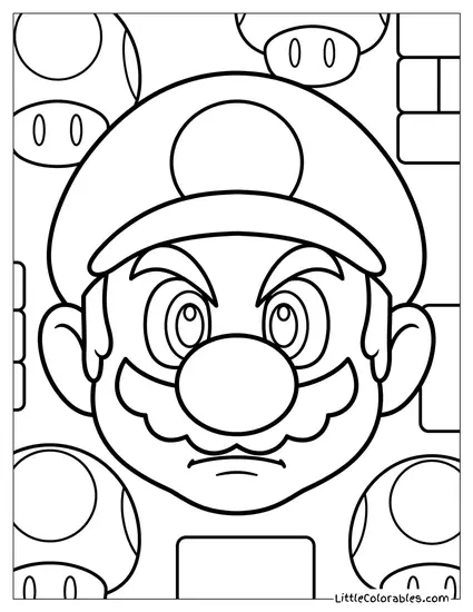 Close Up Mario Glaring Fiercely Coloring Page