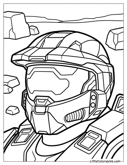 Close-up of Master Chief's Shiny Helmet Coloring Page