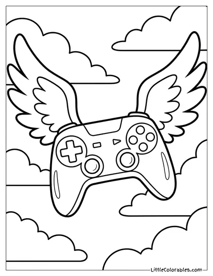 Controller with Angel Wings Flying Coloring Page