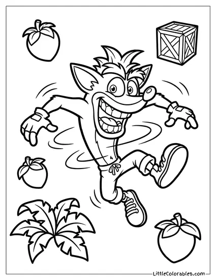 Crash Bandicoot Mid-air While Performing a Powerful Spin Attack with a Wild Grin Coloring Page