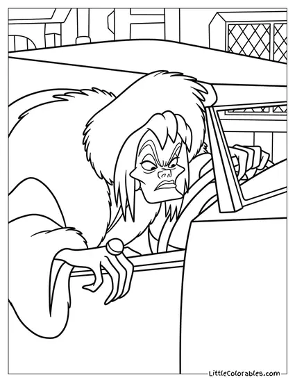 Cruella De Vil Driving Angry Coloring Page