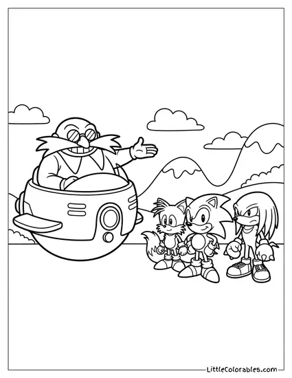 Dr Eggman Confronting Team Sonic Coloring Page