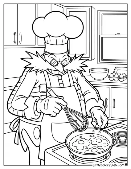 Dr Eggman Cooking Scrambled Eggs in a Chef Hat Coloring Page