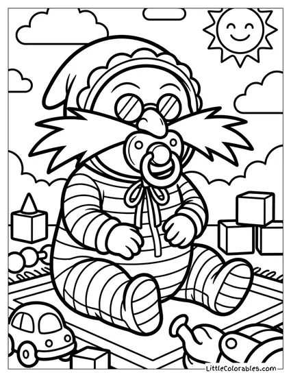 Dr Eggman Dressed as a Baby with a Pacifier Coloring Page