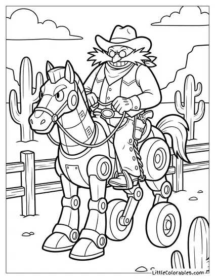 Dr Eggman Dressed as a Cowboy Riding a Badnik Coloring Page