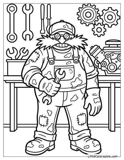 Dr Eggman Dressed as a Mechanic Covered in Grease Coloring Page