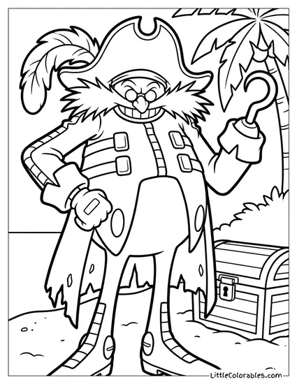 Dr Eggman Dressed as a Pirate with a Hook Hand Coloring Page