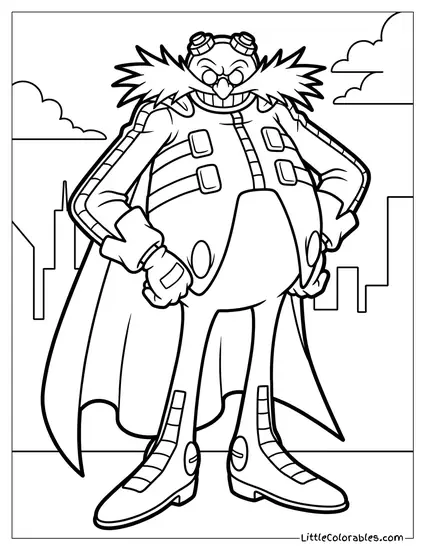 Dr Eggman Dressed as a Superhero with a Cape Coloring Page