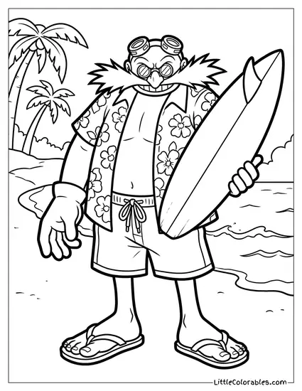 Dr Eggman Dressed as a Surfer Holding a Board Coloring Page