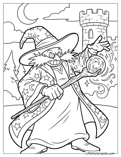 Dr Eggman Dressed as a Wizard Casting a Spell Coloring Page