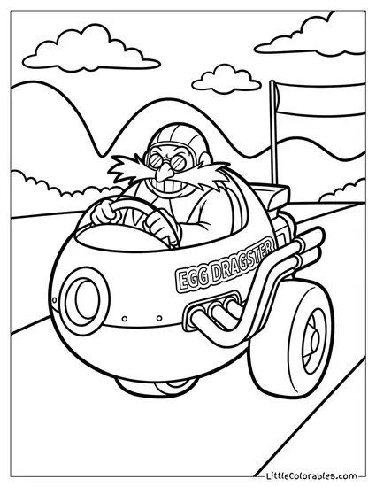 Dr Eggman Driving the Egg Dragster Coloring Page