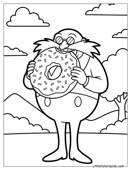 Dr Eggman Eating a Giant Donut Coloring Page