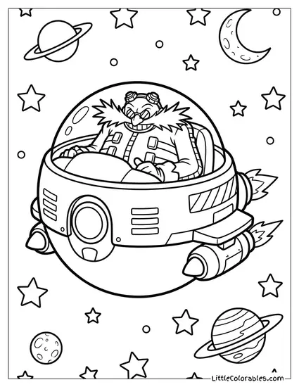 Dr Eggman Floating in Space in His Pod Coloring Page