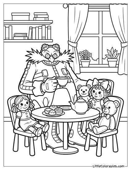 Dr Eggman Having a Tea Party with Dolls Coloring Page