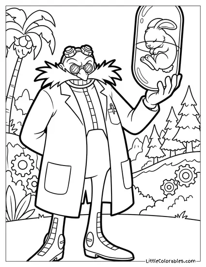 Dr Eggman Holding a Capsule with an Animal Inside Coloring Page
