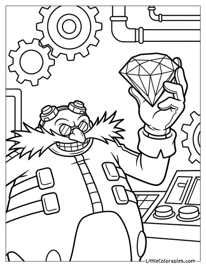 Dr Eggman Holding a Chaos Emerald Triumphantly Coloring Page
