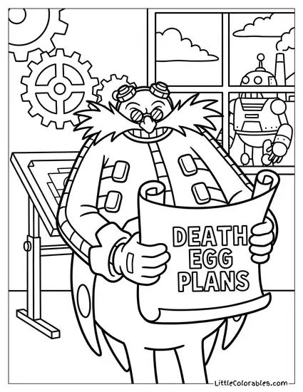 Dr Eggman Holding Plans for the Death Egg Coloring Page