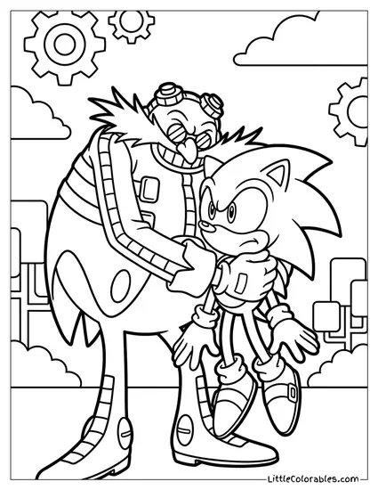 Dr Eggman Hugging Sonic Awkwardly Coloring Page