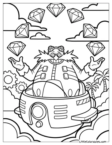 Dr Eggman Juggling Chaos Emeralds Coloring Page
