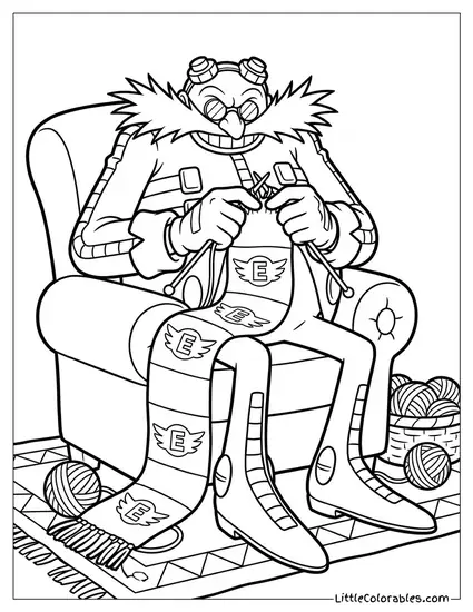 Dr Eggman Knitting a Scarf with His Logo Coloring Page