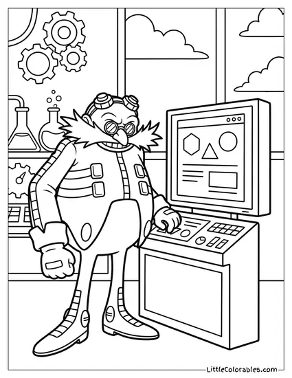 Dr Eggman Looking at a Monitor Screen Coloring Page