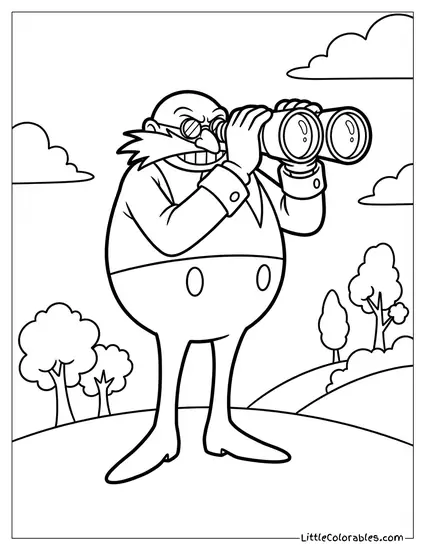 Dr Eggman Looking Through Binoculars Coloring Page