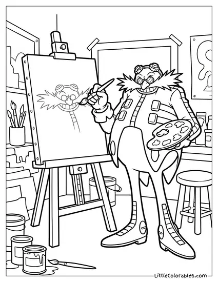 Dr Eggman Painting a Self Portrait Coloring Page