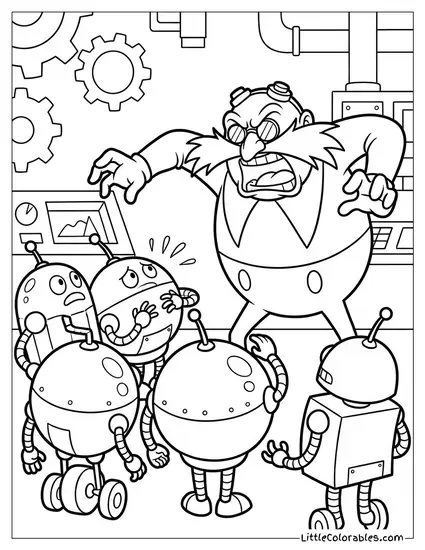 Dr Eggman Shouting at His Robots Coloring Page