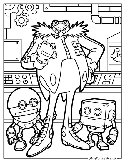 Dr Eggman Standing with Orbot and Cubot Coloring Page