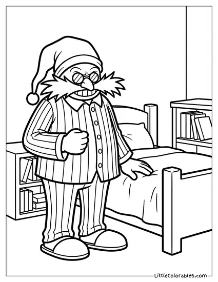 Dr Eggman Wearing Pajamas and a Nightcap Coloring Page