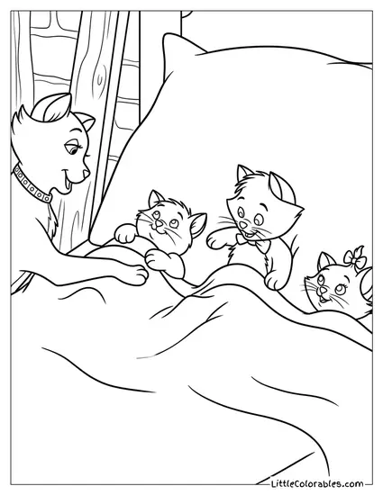 Duchess In Bed With Sleeping Kittens Coloring Page