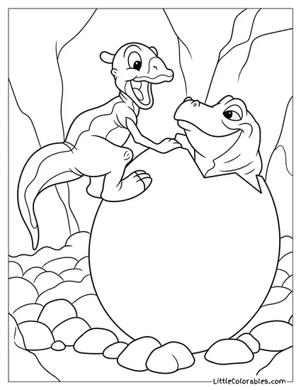 Ducky Looking At Chomper Hatching From Egg Coloring Page