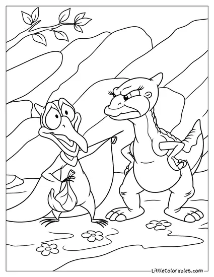 Ducky Scolding Petrie Holding A Leaf Coloring Page