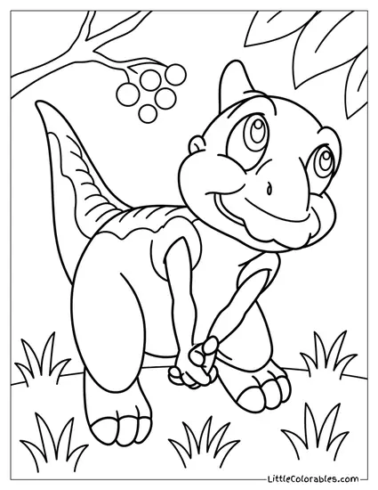 Ducky Smiling and Looking Up At Berries Coloring Page