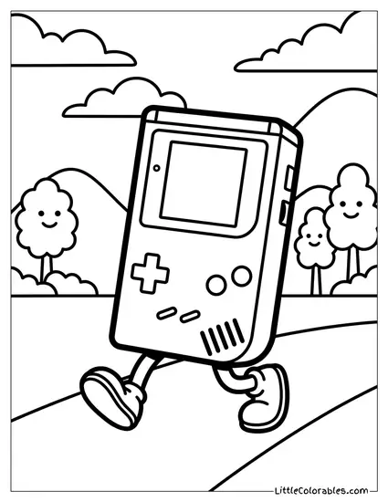 Game Boy Growing Legs and Walking Coloring Page