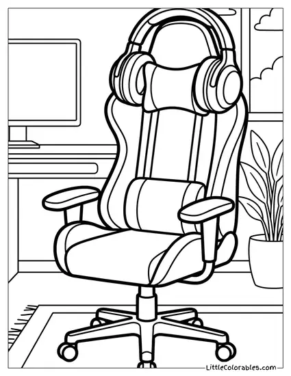 Gaming Chair with Headphones Coloring Page