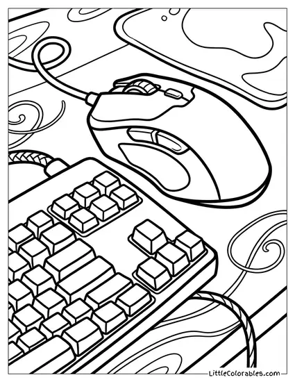 Gaming Mouse and Mechanical Keyboard Coloring Page