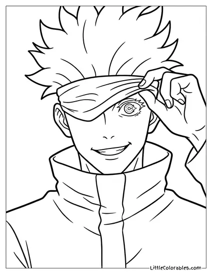 Gojo Satoru Pulling Down Blindfold Coloring Page
