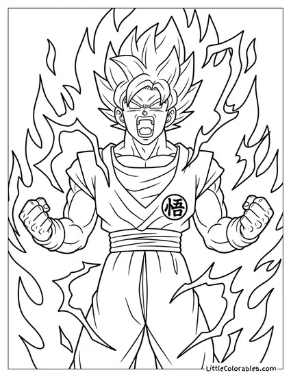 Goku with Fiery Aura Coloring Page