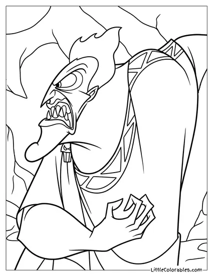 Hades Angrily Baring Teeth with Clenched Hands Coloring Page